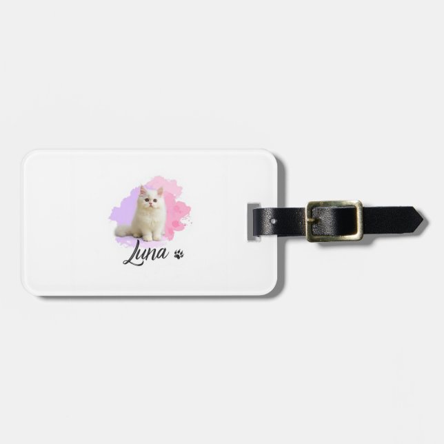 Cute Cat Artwork Luggage Tag – Luna (Front Horizontal)