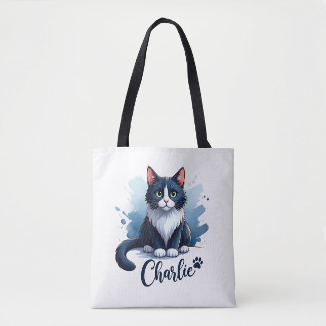 Cute Cat Artwork Tote – Gift for Cat Lovers (Front)