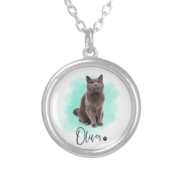 Cute Cat ArtworkNecklace – Gift for pet Lovers Silver Plated Necklace (Front)