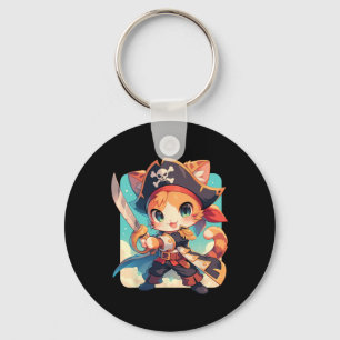 Cute Cat As Pirate Kawaii Anime Keychain