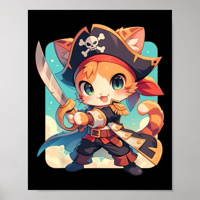 Cute Cat As Pirate Kawaii Anime  Poster (Front)
