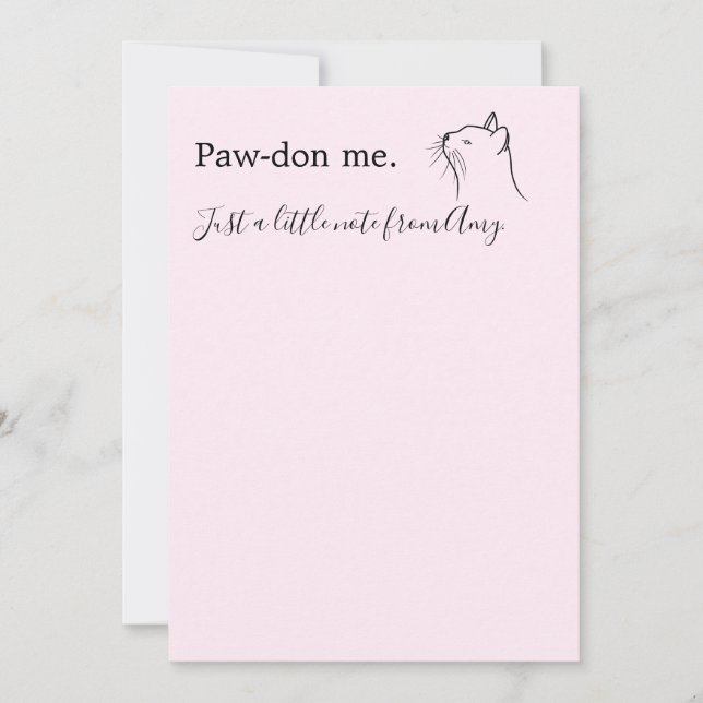 Cute cat asking "Pardon me" pink Note Card (Front)