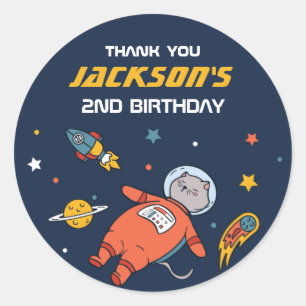 Cute Cat Astronaut Outer Space Kids Birthday Party Classic Round Sticker