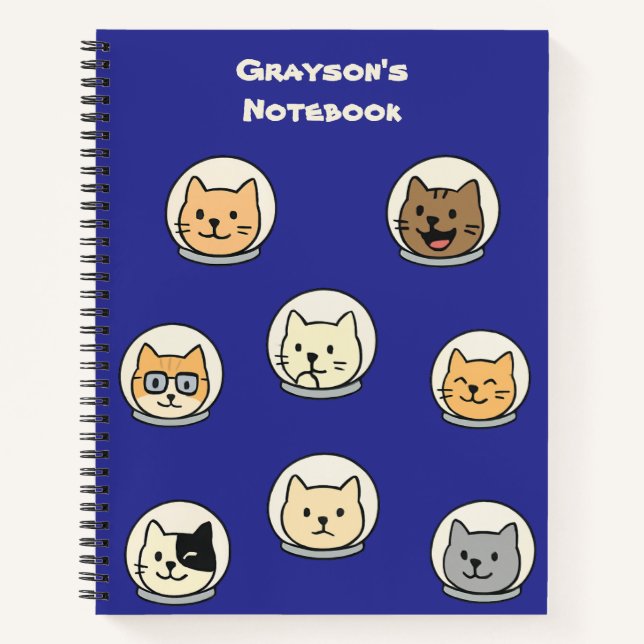 Cute Cat Astronaut Personalized School Notebook (Front)