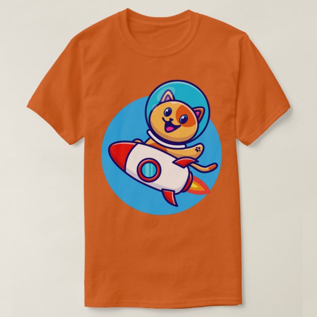 Cute Cat Astronaut Riding Rocket Cartoon T-Shirt (Design Front)