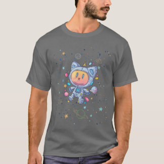 Cute Cat Astronaut Space Flying Kitty On Galay Uni T-Shirt