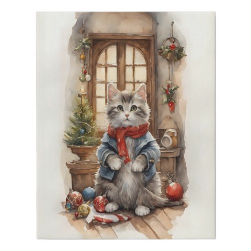 Cute Cat at Christmas Jacket and Scarf Faux Canvas Print