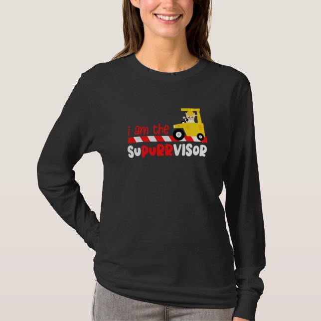 Cute Cat At Construction For Girls And Boys T-Shirt (Front)