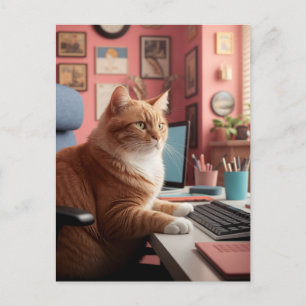 Cute Cat At Work Postcard