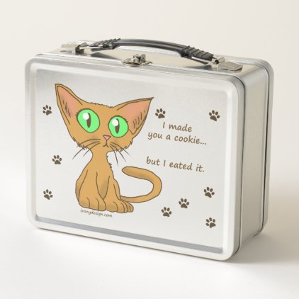 Cute Cat Ate Your Cookie Humor Metal Lunch Box