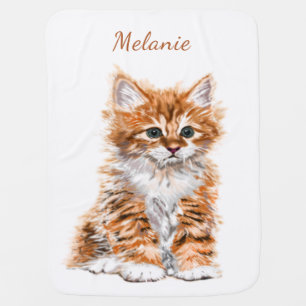 Cute Cat Baby Blanket with Custom Name