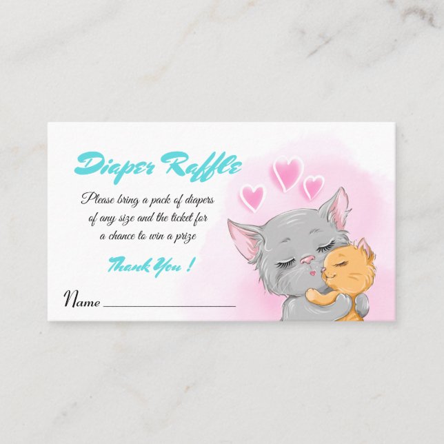 Cute Cat Baby Shower Pink Diaper Raffle Card, Baby Place Card (Front)