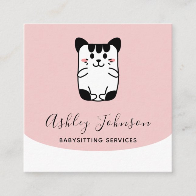 Cute Cat Babysitting Services Add Social Media Fun Square Business Card (Front)