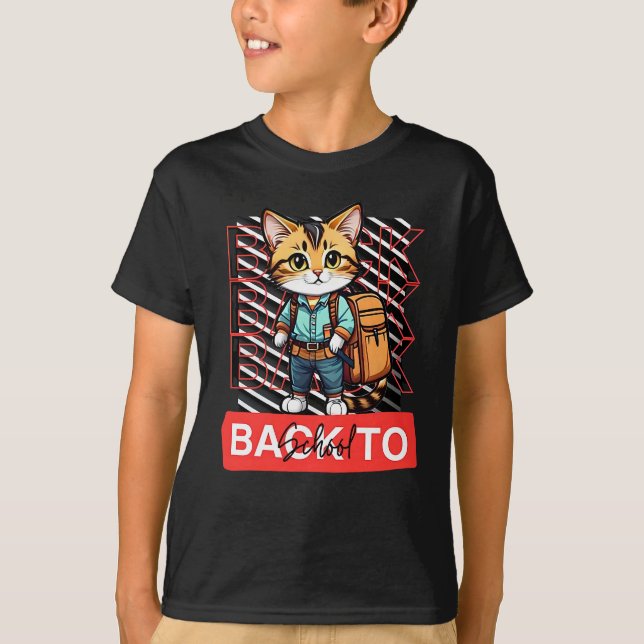 Cute Cat Back to School Kids T-Shirt  (Front)