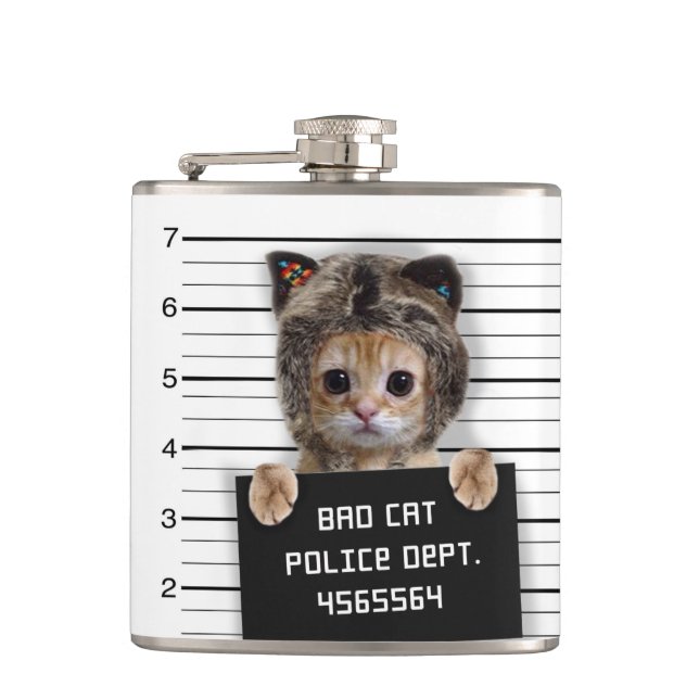 Cute cat bad boy flask (Front)
