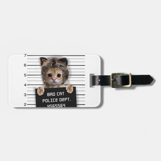 Cute cat bad boy luggage tag (Front Horizontal)