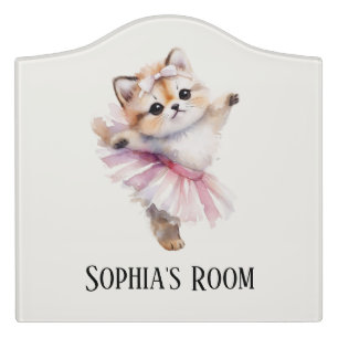Cute Cat Ballerina Nursery Door Sign Personalized