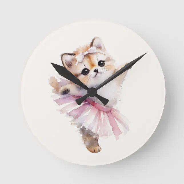 Cute Cat Ballerina Nursery Door Sign Personalized Round Clock | Zazzle