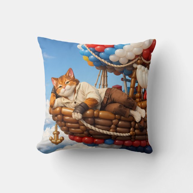 Cute Cat Balloon Adventure Kids Pillow Decor (Front)