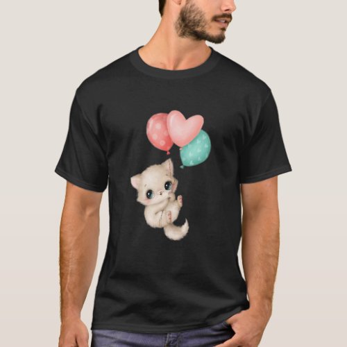 Cute Cat Balloon Flying Kitten Cat T-Shirt