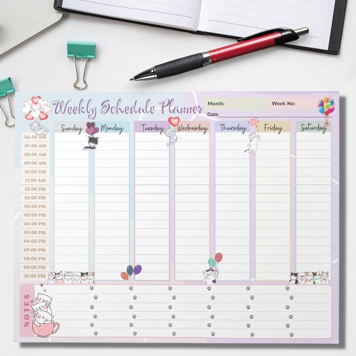 Cute Cat Balloon Weekly Schedule Planner Notepad