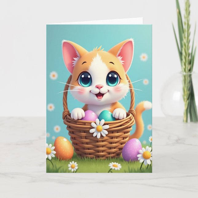 Cute Cat Basket Holiday Card (Front)
