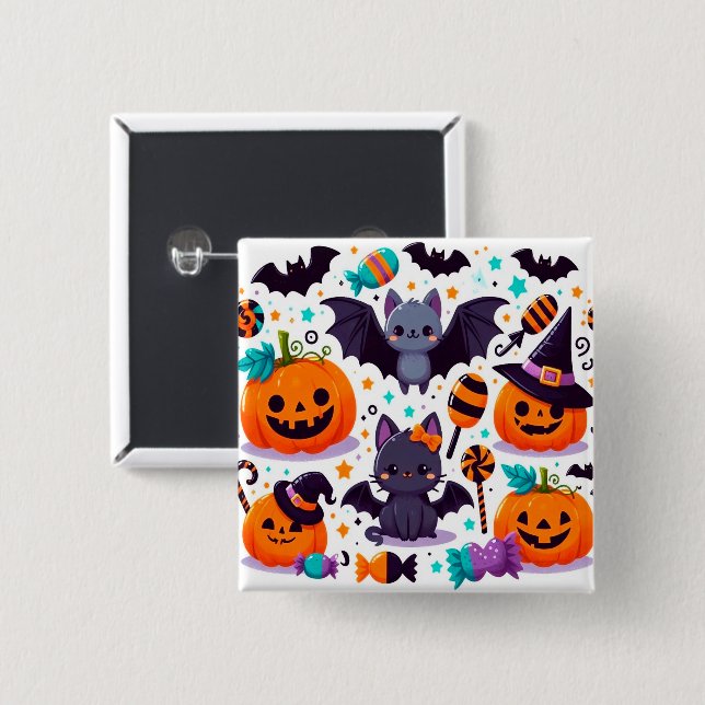 Cute cat bat halloween party button (Front & Back)