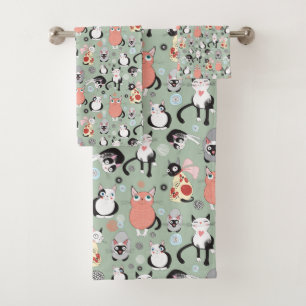 Cute Cat Bathroom Towel Set