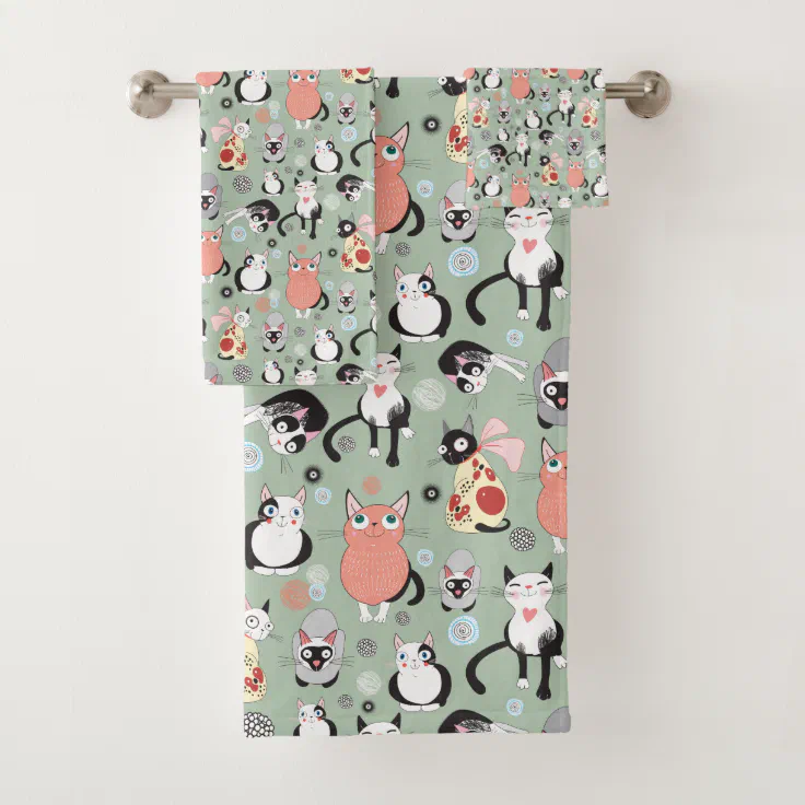 Cute Cat Bathroom Towel Set Zazzle