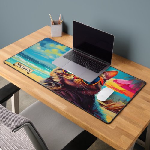 Cute Cat Beach Colorful Custom Desk Mat