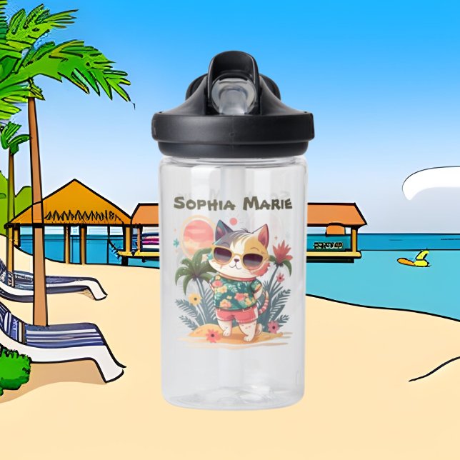 Cute cat beach lovers unisex  water bottle (Creator Uploaded)