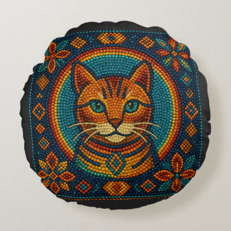 Cute Cat Beaded Kitten Round Pillow