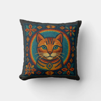 Cute Cat Beaded Kitten Throw Pillow
