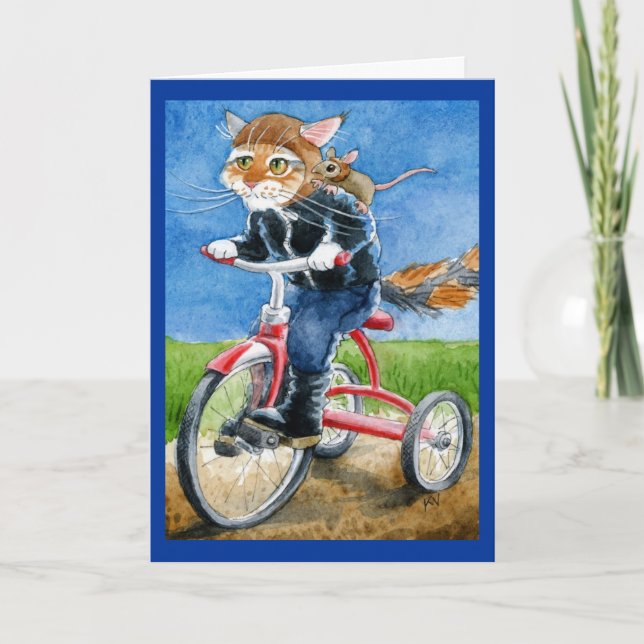 Cute cat bike gang greeting or blank card (Front)