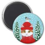 Cute Cat, Bird Christmas Winter Snow Magnet at Zazzle