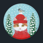 Cute cat, bird Christmas winter snow Magnet<br><div class="desc">This cute cat and bird are perfect for Christmas or all winter long.  This image is also available on other products in my Zazzle store.</div>