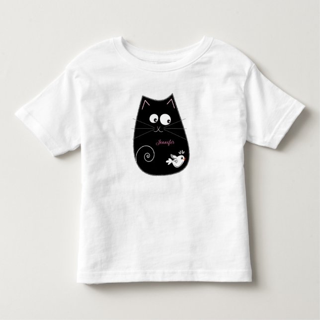 Cute cat & bird with custom name toddler t-shirt (Front)