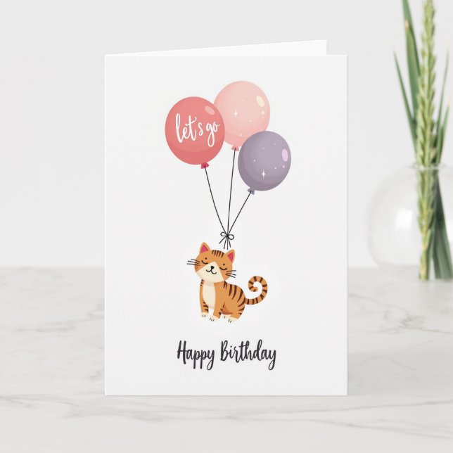 Cute Cat Birthday Balloons Card (Front)