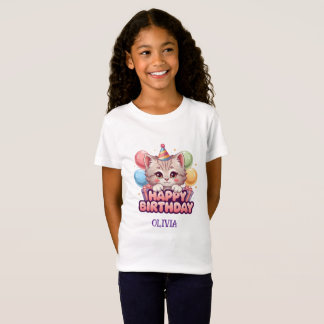 Cute Cat Birthday Girl Personalized Kids T-Shirt