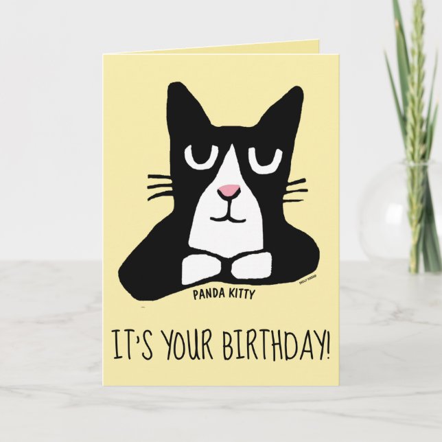 CUTE CAT BIRTHDAY GREETING CARDS, PANDA KITTY CARD (Front)