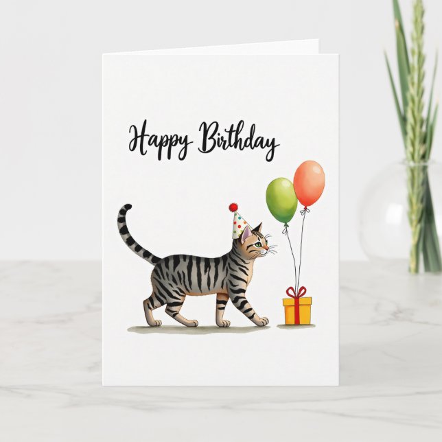Cute Cat Birthday Hat Card (Front)