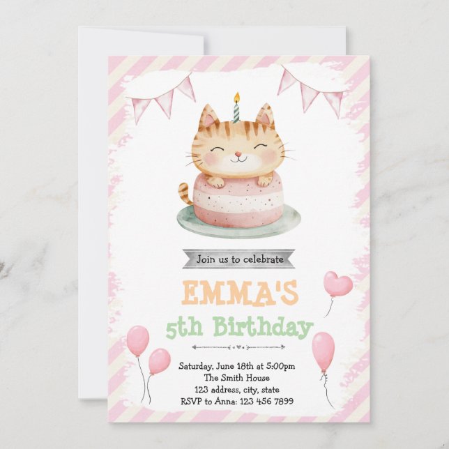 Cute cat birthday invitation (Front)
