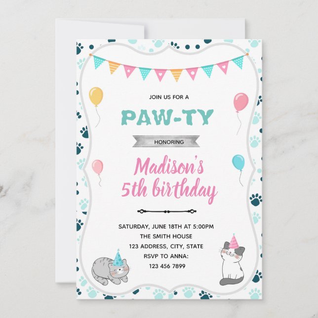 Cute cat birthday invitation (Front)
