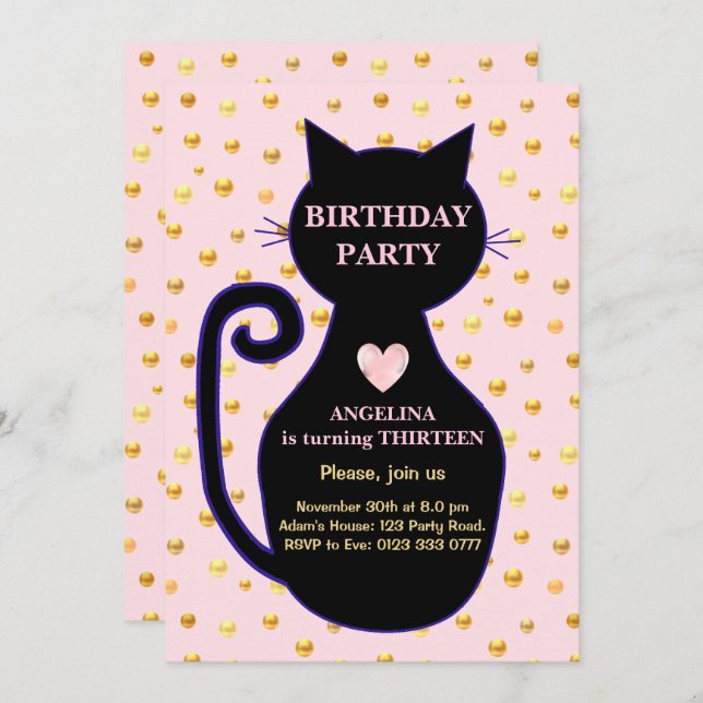 Cute Cat Birthday Invitation (Front/Back)