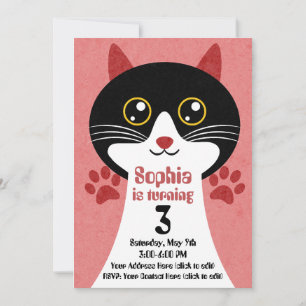 Cute Cat Birthday Invitation (Girl) – Editable
