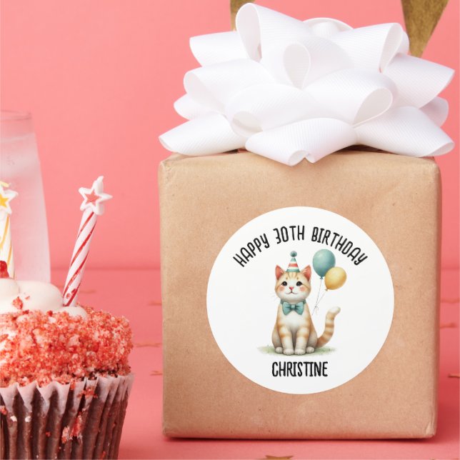 Cute cat Birthday Party favours Classic Round Sticker (Party)