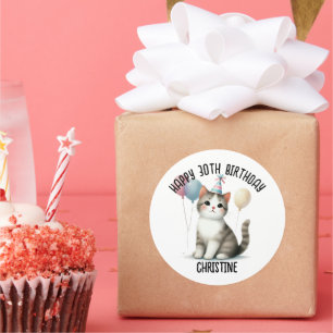 Cute cat Birthday Party favours Classic Round Sticker