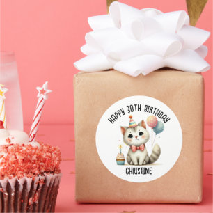 Cute cat Birthday Party favours Classic Round Sticker
