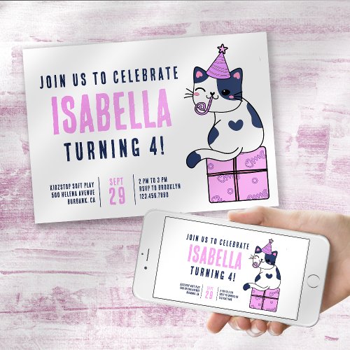 Cute Cat Birthday Party Invitation