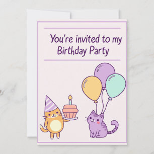 Cute Cat Birthday Party Invitation for kids